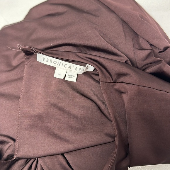 Veronica Beard Tristana Dress Asymmetrical Long Sleeve High Slit Brown Size 14 - Picture 9 of 11